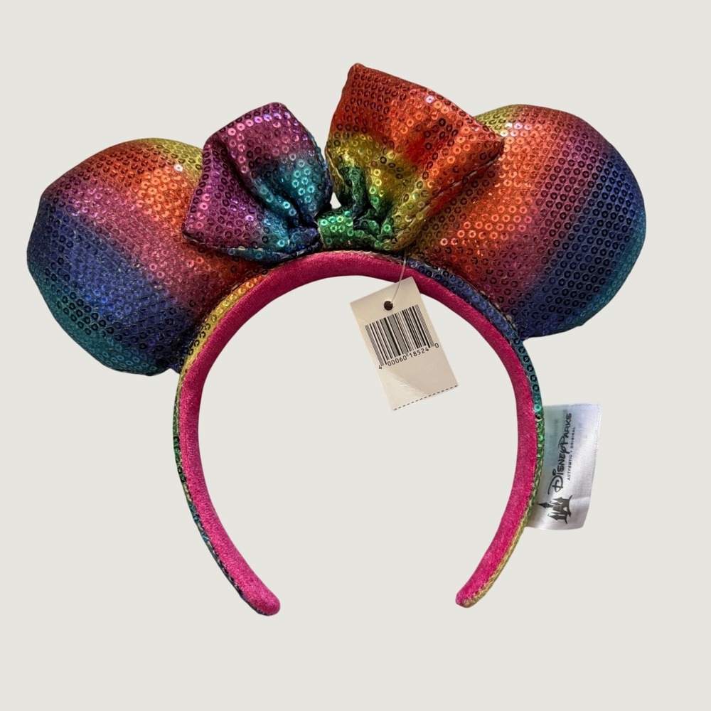 Disney Parks Minnie Mouse Rainbow Sequin Ears Headband Ombre Shanghai NWT
